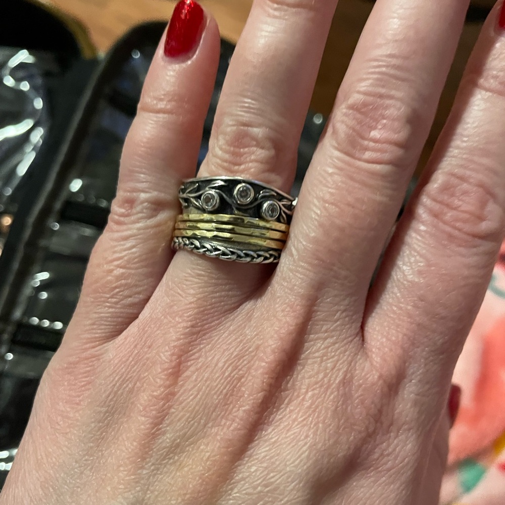 Elegant Silver and Gold Stacked Ring